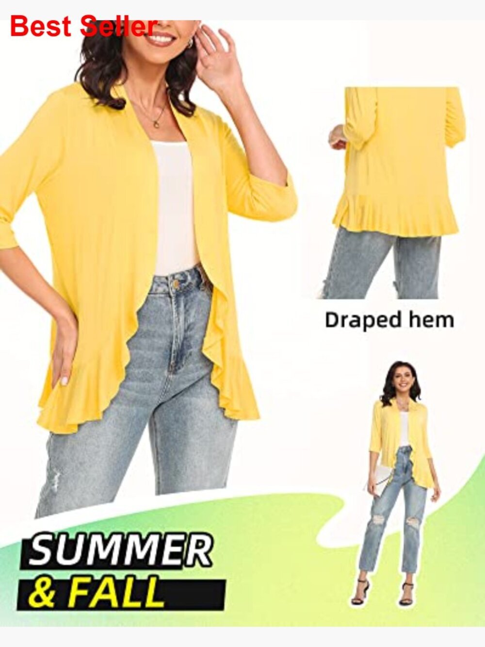 Viscose Spandex Cardigan with Shawl Collar and Asymmetrical Hem - Picture 5 of 7